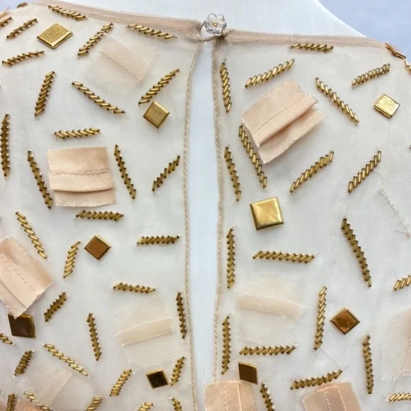 CAROLINA HERRERA silk champagne gold Mix media short sleeves, long gown - Picture 9 of 15